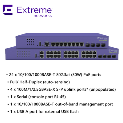 24포트 Extreme Networks X435 AVB 스위치 X435 4S 68Gbps 50.6Mpps 새 제품 및 정품