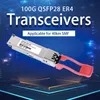100g Qsfp28 Lr4 Er4 Zr4 광 트랜시버 10km 20km 40km 60km 80km 모듈 싱글 모드 멀티 모드 듀얼 파이버 LC/MPO