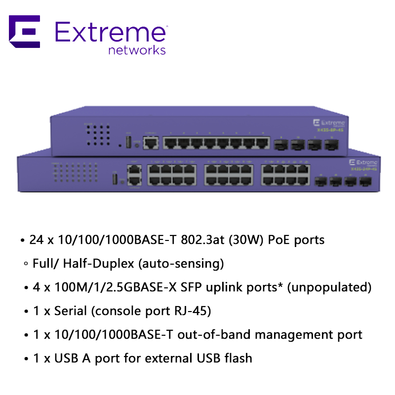 24포트 Extreme Networks X435 AVB 스위치 X435 4S 68Gbps 50.6Mpps 새 제품 및 정품