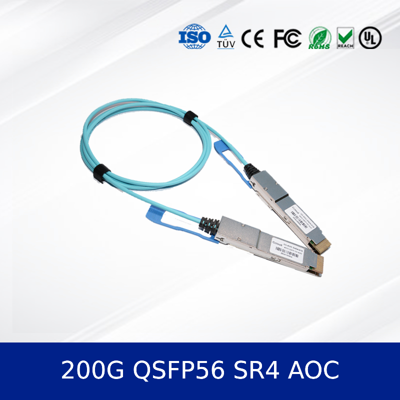 200G QSFP56 SR4 AOC 3m 케이블, 200G 이더넷 OM4 MMF용, 저전력, CMIS 준수 광 트랜시버 모듈