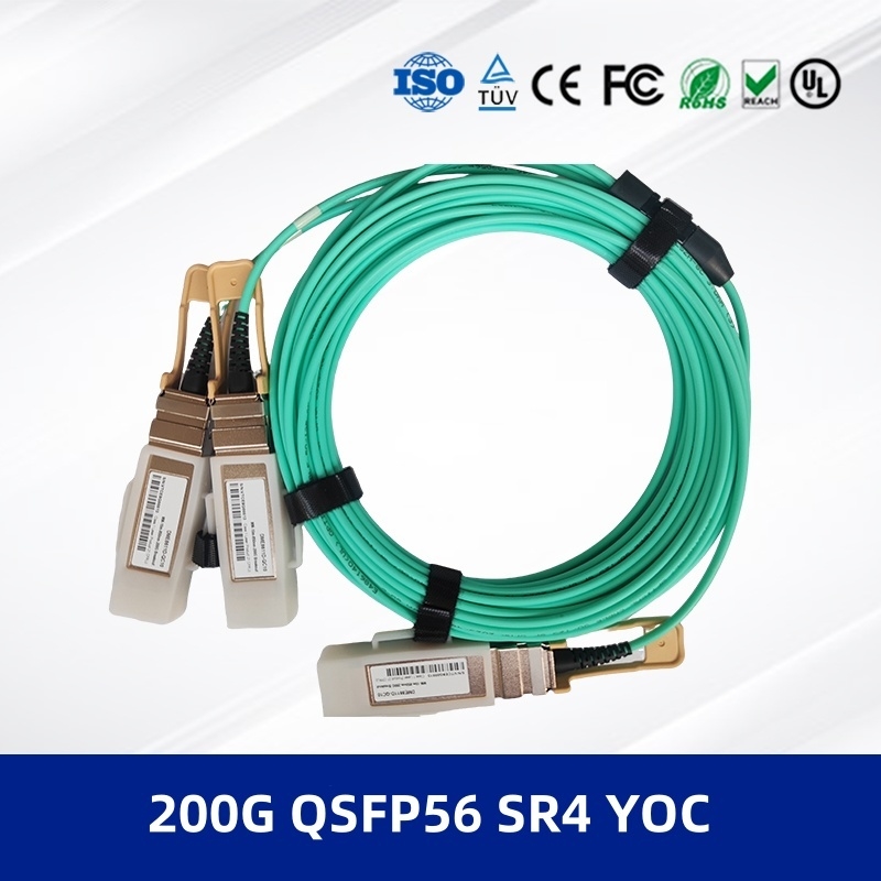광 트랜시버 모듈 200G QSFP56 SR4 YOC 3M AOC 케이블 200G QSFP56 SR4 ~ 2x100G PAM4 변조 및 DDM 지원